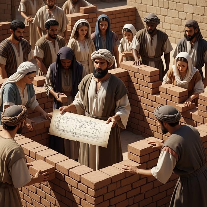 Nehemiah Leads Jerusalem Walls Reconstruction with Diverse Team