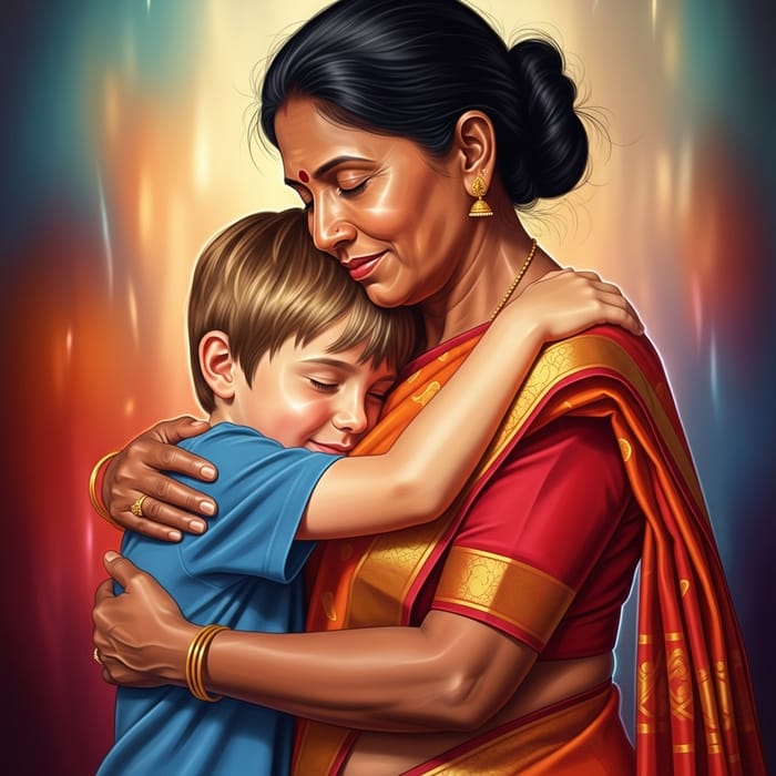 Surrealistic Family Portrait of Emotional Embrace Surrealistic Family Portrait of Emotional Embrace