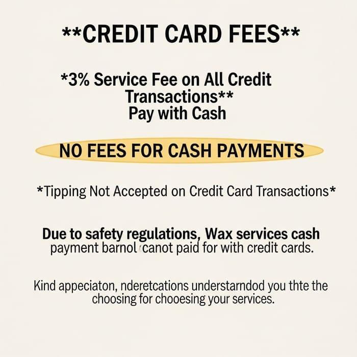 Credit Card Fees | Cash Payments Encouraged