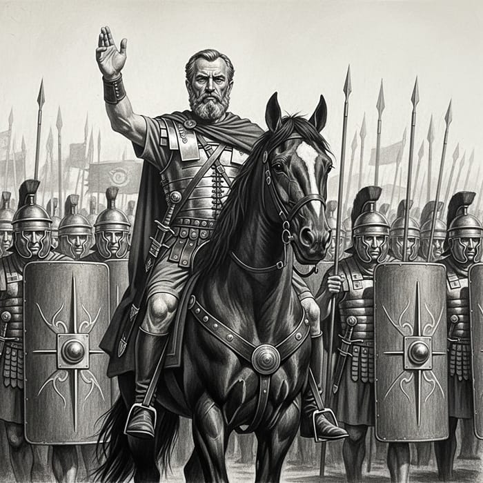 Charcoal Painting of Marcus Aurelius Leading Roman Army