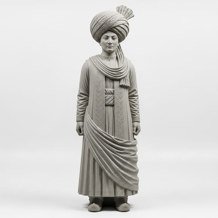 Detailed Stone Statue of Afghan Person on White Background Detailed Stone Statue of Afghan Person on White Background