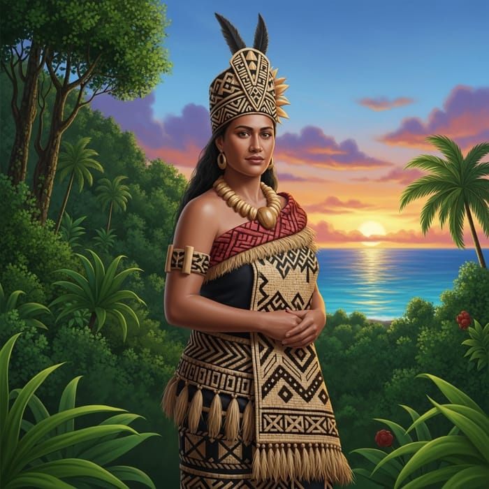 Samoan Polynesian Princess Portrait - Detailed Pacific Islander Heritage