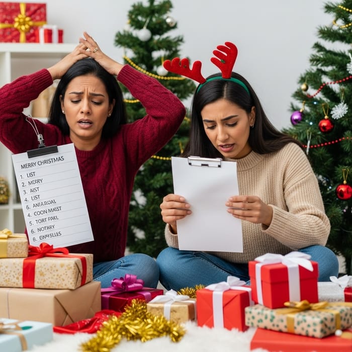 Stressed Women Preparing for Christmas Holiday Season