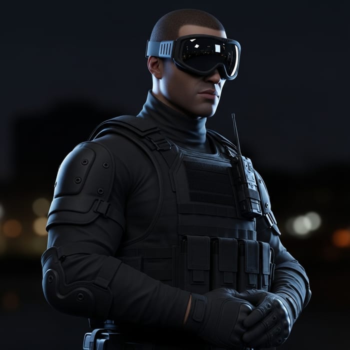 Black SWAT Team Member Equipped with Ski Goggles | 3D Rendering