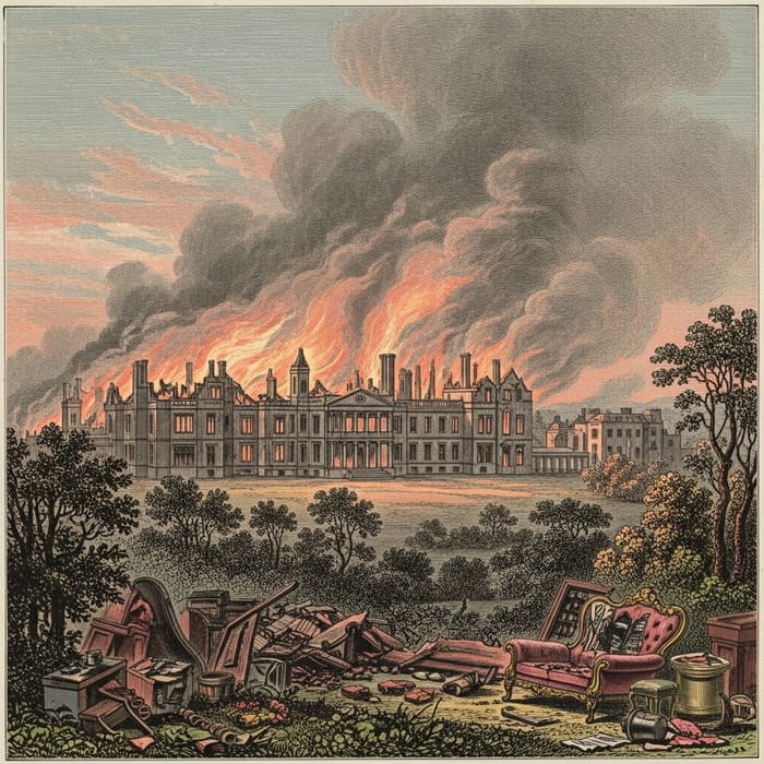 Noble Estate Devastated by Fire Illustration Noble Estate Devastated by Fire Illustration