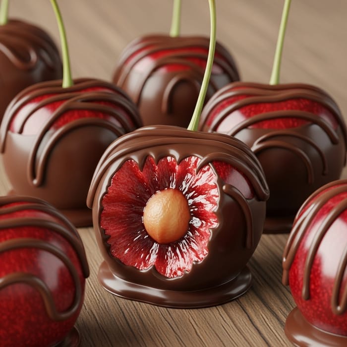 Big Red Cherries with Dark Chocolate | Tempting Colors