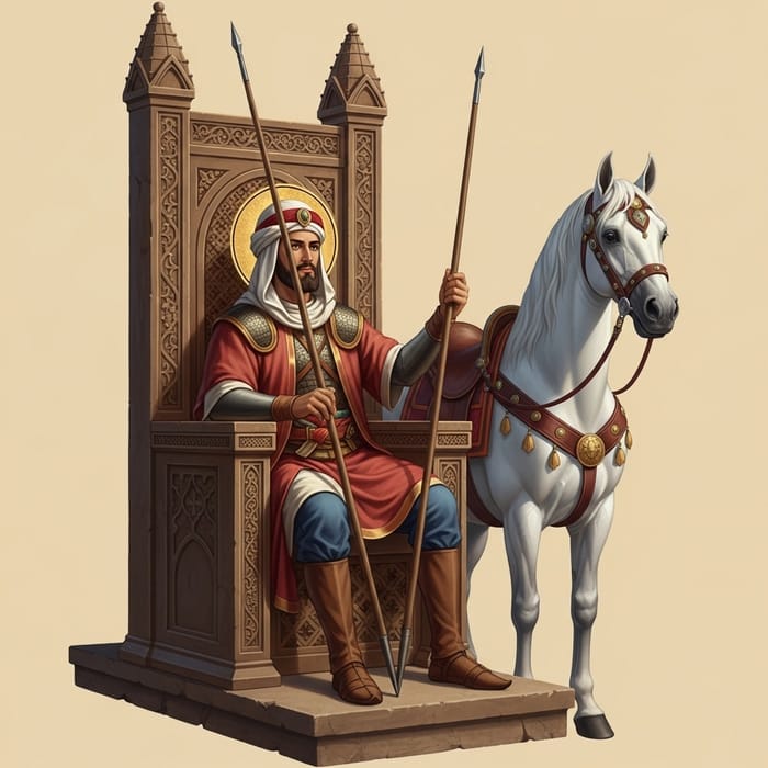 Saint George on Throne with White Horse | Medieval Artwork