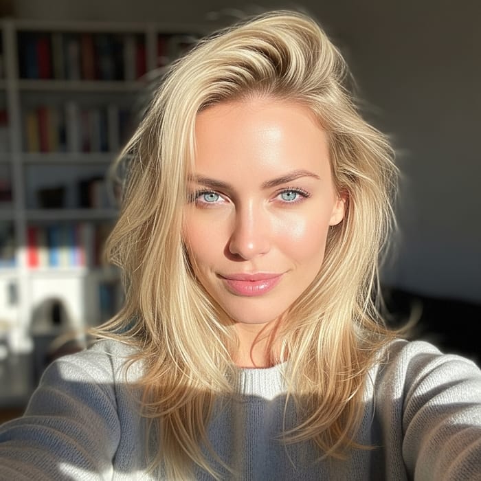 Blond Emily Bloom Selfie | Radiant Blue Eyes & Soft Smile Blond Emily Bloom Selfie | Radiant Blue Eyes & Soft Smile