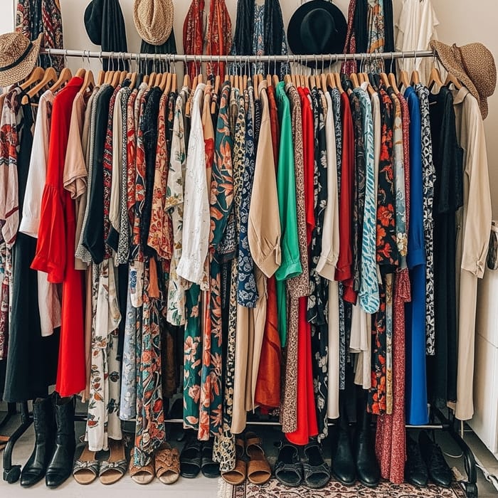Fashion Collection: Dresses, Shirts, Pants & Coats on Clothes Rack
