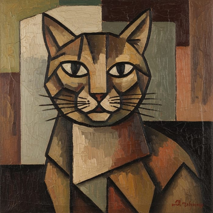 Cubist Cat Art: Geometric Shapes & Interlocking Planes