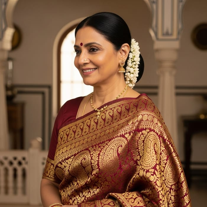 Desi Indian Mature Aunt in Traditional Attire