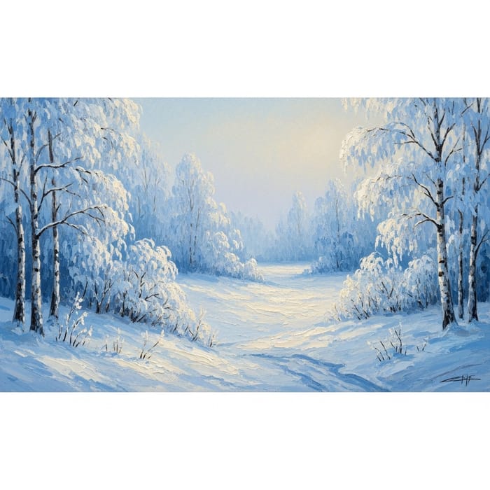 Serene Winter Impressions: Snowscape in Soft Blues & Whites Serene Winter Impressions: Snowscape in Soft Blues & Whites