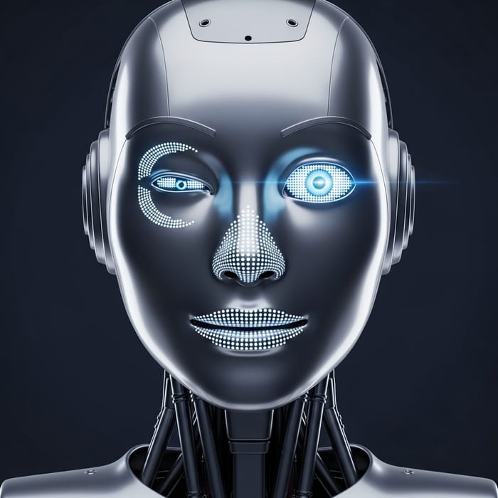 Futuristic AI Robot Winks with Silver Finish - Cutting-edge Technology