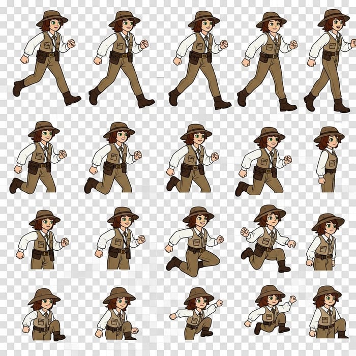 Character Sprite Sheet Animation: Run, Idle, Jump Poses - Vintage Explorer Character Character Sprite Sheet Animation: Run, Idle, Jump Poses - Vintage Explorer Character