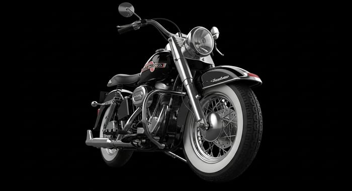 Realistic 1955 Harley-Davidson Duo-Glide Motorcycle on Black Background