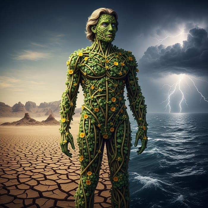 Surreal Man with Verdolaga Body, Sky-blue Eyes & Blonde Hair Surreal Man with Verdolaga Body, Sky-blue Eyes & Blonde Hair