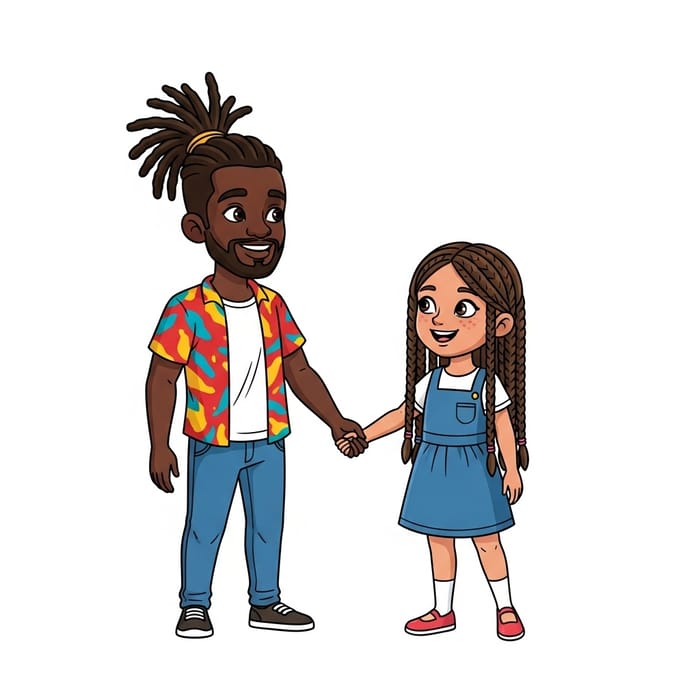 Unity and Friendship: Cartoon Characters with Dreadlocks and Braids Holding Hands Unity and Friendship: Cartoon Characters with Dreadlocks and Braids Holding Hands