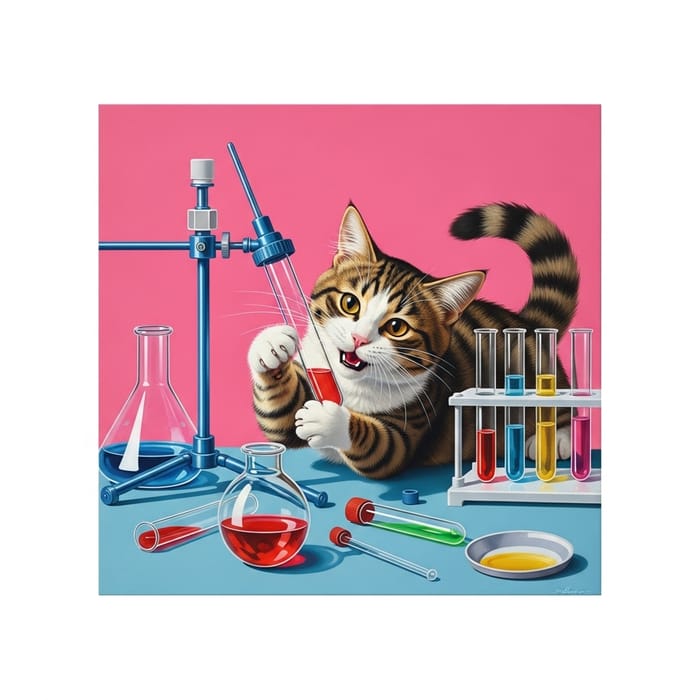 Playful Cat with Medical Equipment Art