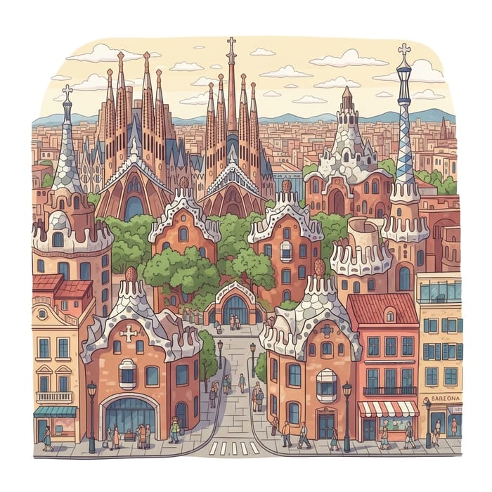 Barcelona Mosaic City: Cartoon Art & Landmarks