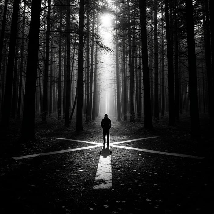 Man in Enigmatic Forest: Embracing Uncertainty with Timeless Choices