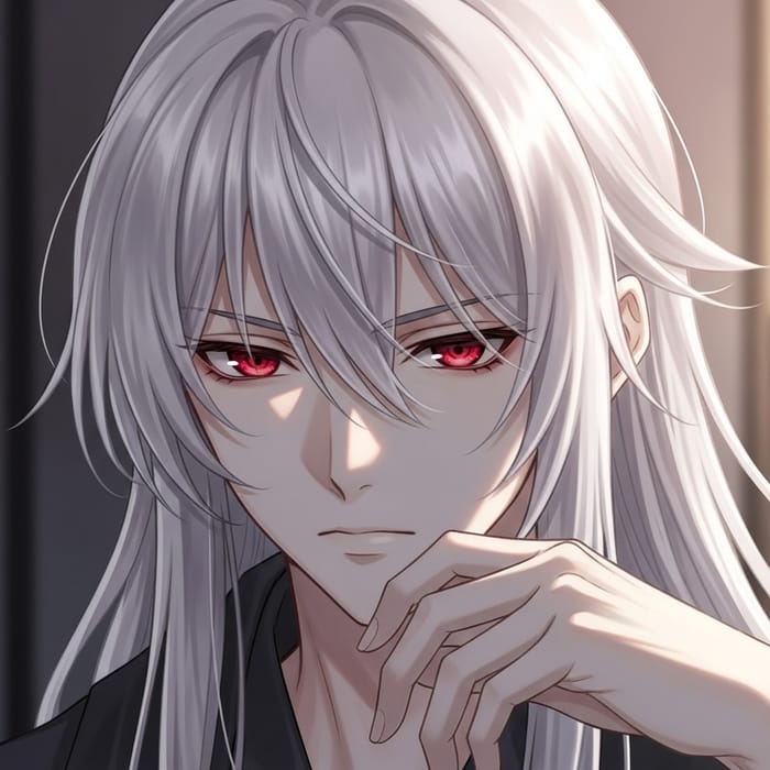 Mysterious Anime Boy: Long White Hair & Piercing Red Eyes