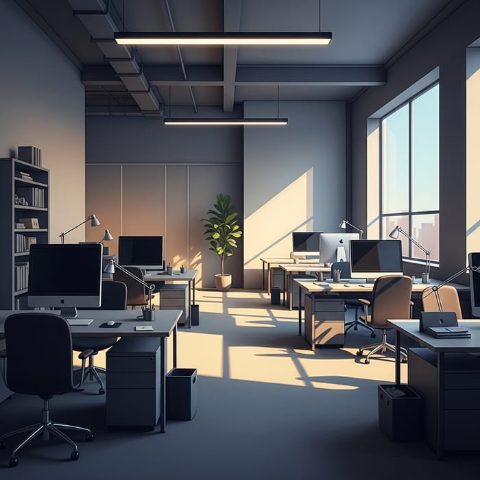 Minimalistic Office Studio Digital Painting with Warm and Cool Tones Minimalistic Office Studio Digital Painting with Warm and Cool Tones