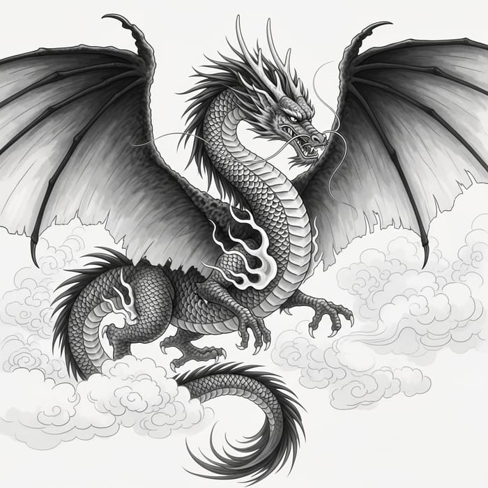 Majestic Dragon in Chinese Ink Wash Style Majestic Dragon in Chinese Ink Wash Style