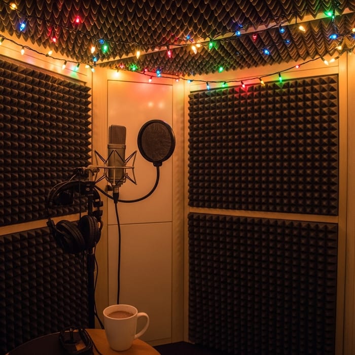 Festive Voiceover Booth with Christmas Lights Festive Voiceover Booth with Christmas Lights