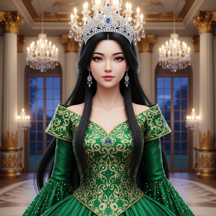 Stunning Asian Princess in Elegant Ballgown with Lush Lashes