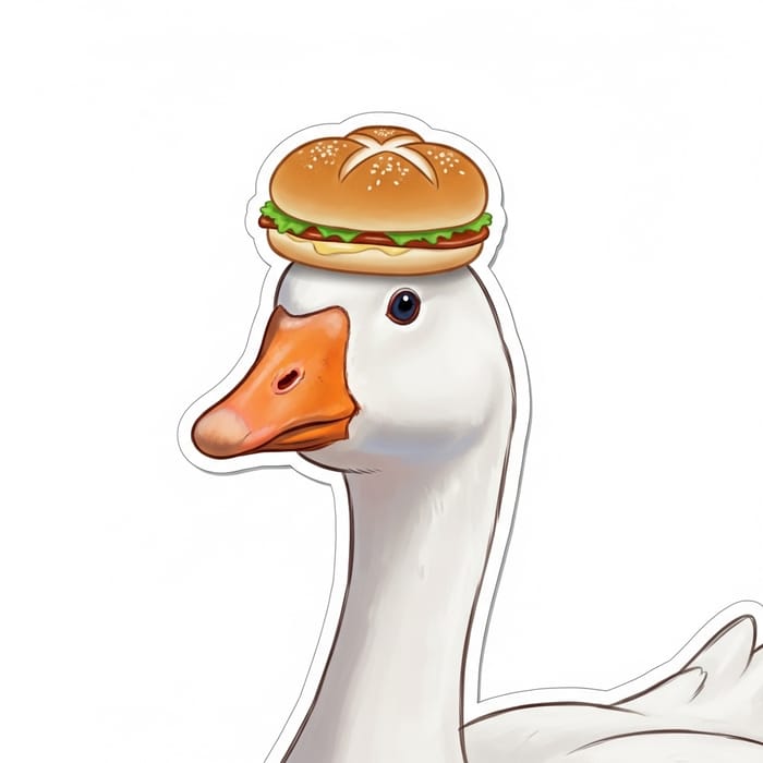 Charming Goose Illustration with Bun Sticker in Joyous Art Style