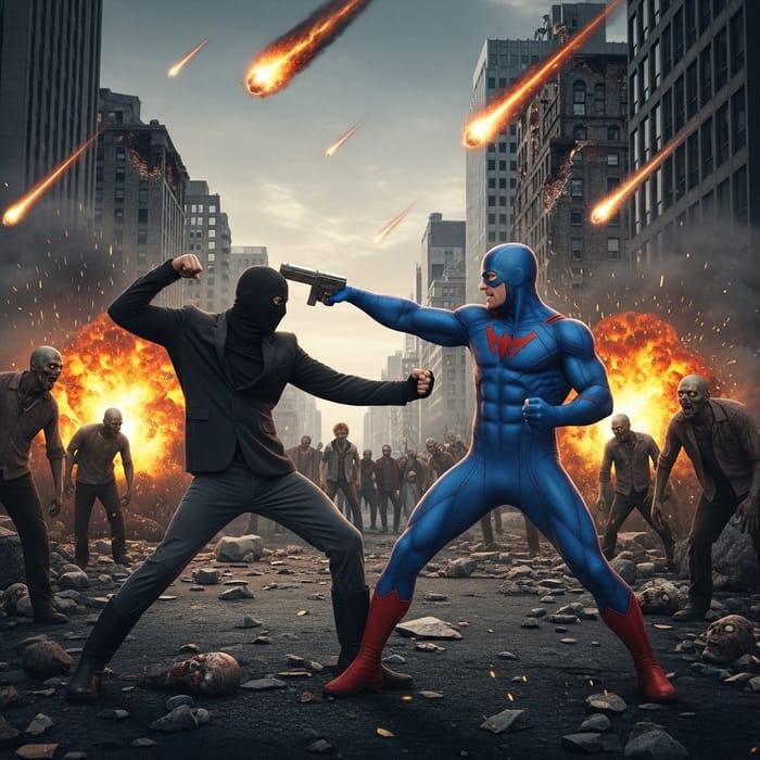 Epic Superhero vs Villain in Post-Apocalyptic World of Chaos