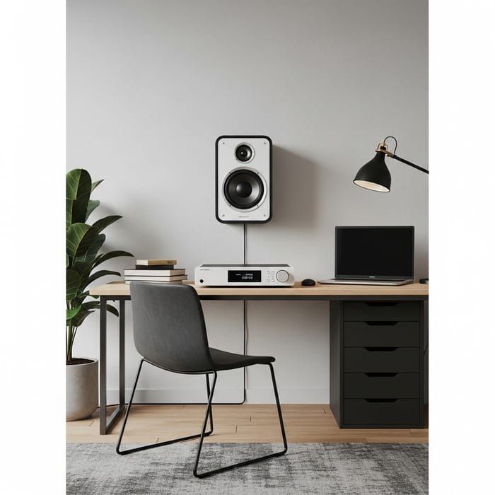 Ultra-Photorealistic Round Stereo Music System - Modern Art