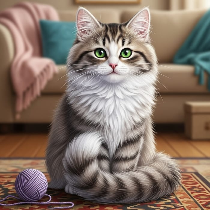 Graceful Feline with Emerald Eyes and Fluffy Tail - Gato