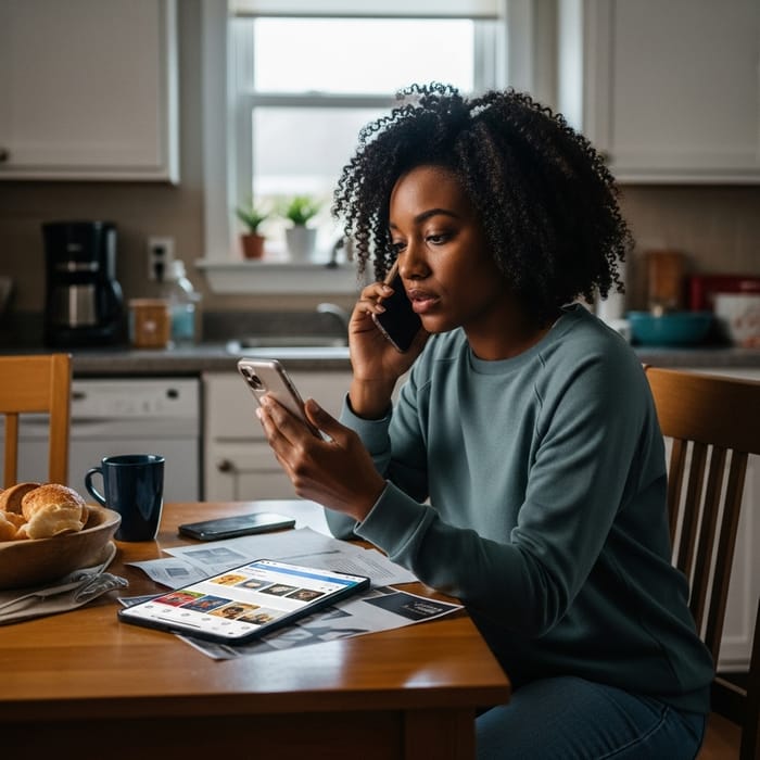Young African American Woman Absorbed in Social Media Chaos Young African American Woman Absorbed in Social Media Chaos