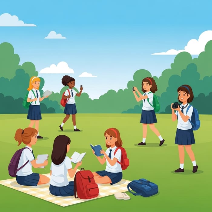Respectful Beautiful Female Students on School Outing