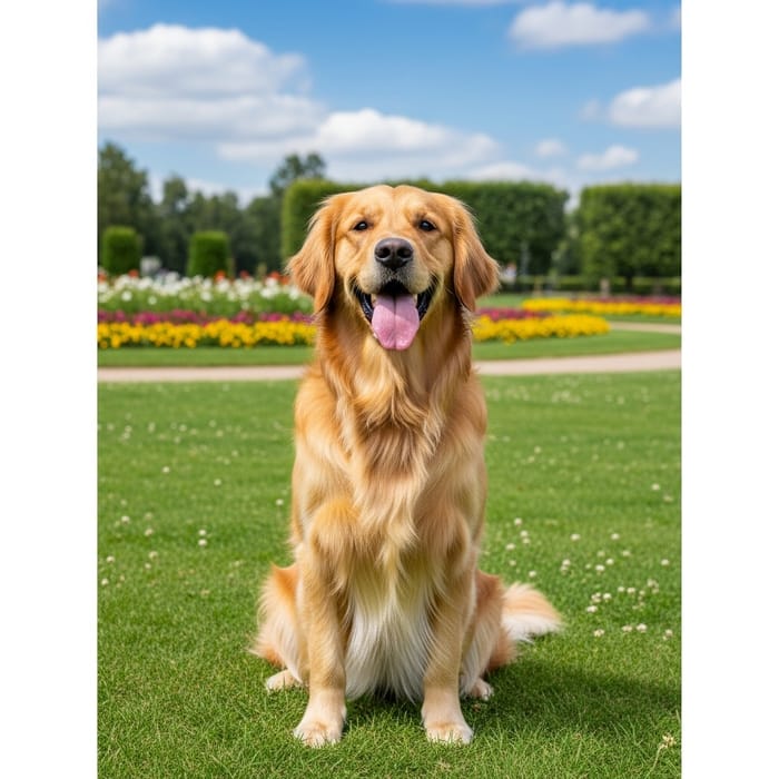 Adorable Golden Retriever Sitting in Park