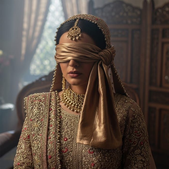 Beautiful Pakistani Bridal Dulhan in Blindfold | Cultural Glamour Beautiful Pakistani Bridal Dulhan in Blindfold | Cultural Glamour
