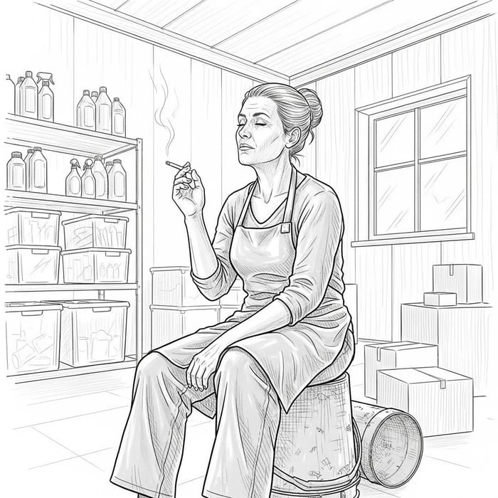 European Cleaning Lady Sketch in Gray Apron European Cleaning Lady Sketch in Gray Apron