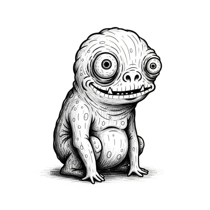 Quirky Little Black & White Monster Weird Illustration Quirky Little Black & White Monster Weird Illustration