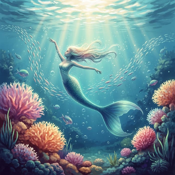 Captivating Underwater Mermaid Scene with Ethereal Beauty