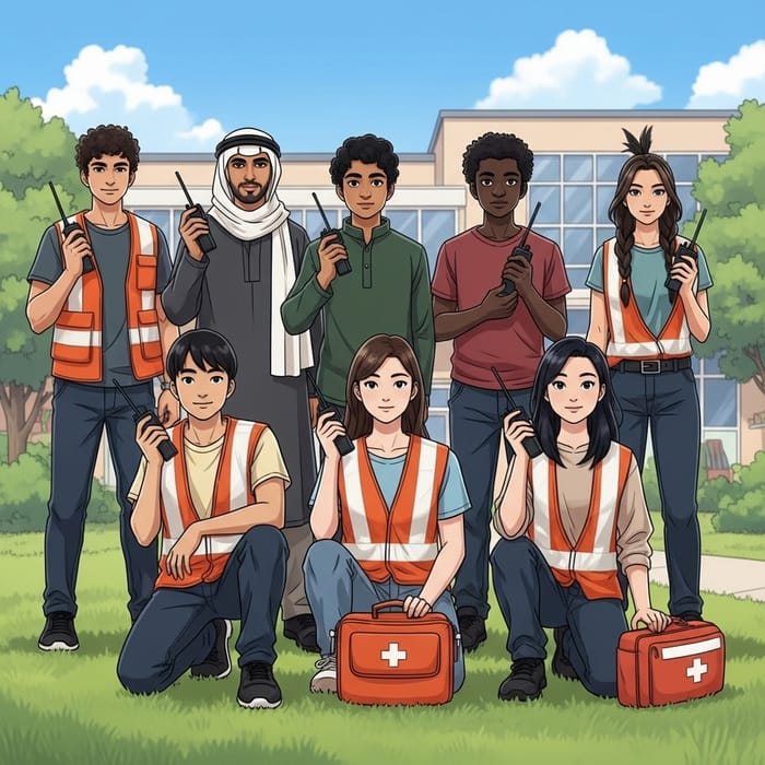 Diverse Group of Seven School Guardians Protecting School Grounds Diverse Group of Seven School Guardians Protecting School Grounds