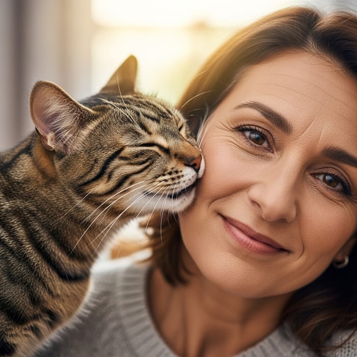 Affectionate Cat Nuzzling Woman's Face | Heartwarming Moment Affectionate Cat Nuzzling Woman's Face | Heartwarming Moment
