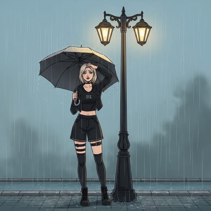 Sad Taylor Swift in Rainy Urban Street Scene