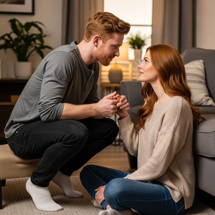 Tranquil Redheaded Couple's Intimate Moment in Cozy Home Tranquil Redheaded Couple's Intimate Moment in Cozy Home