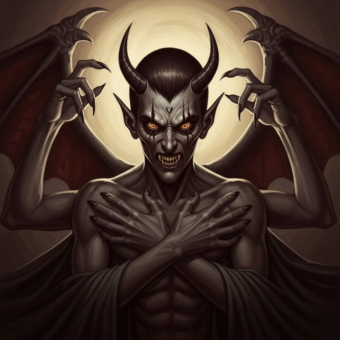 Sinister Devil with Four Hands and Malevolent Gaze