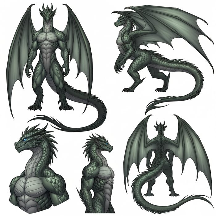 Gray-Green Dragon Trans-Male: Majestic Reference Sheet