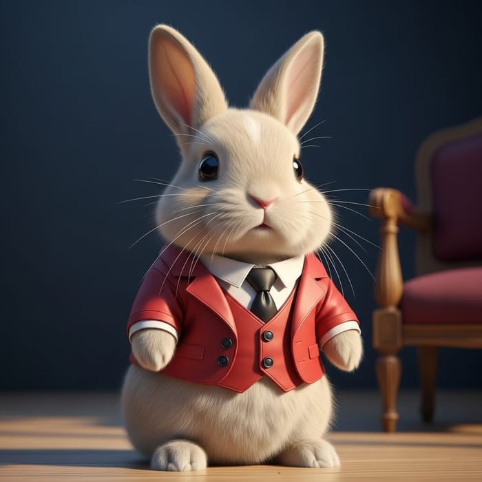 Charming Rabbit in Red Suit: Elegant Attire