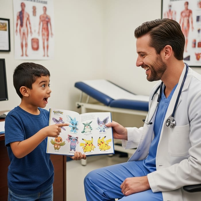 Young Child Talking to Pokémon Doctor