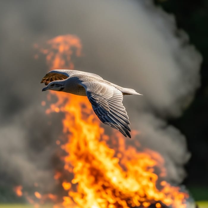 Majestic Bird Flying Amid Fiery Glow Majestic Bird Flying Amid Fiery Glow