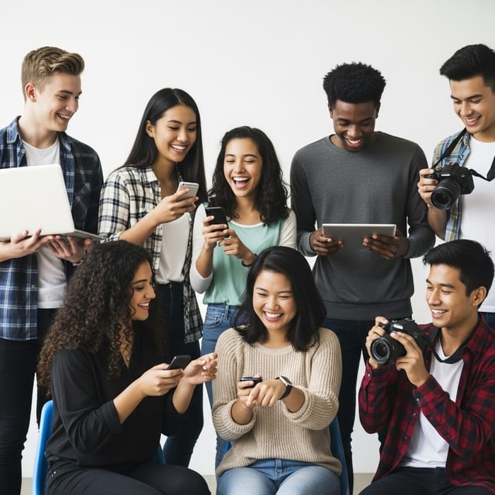 Diverse Students Celebrating Technology Together Diverse Students Celebrating Technology Together
